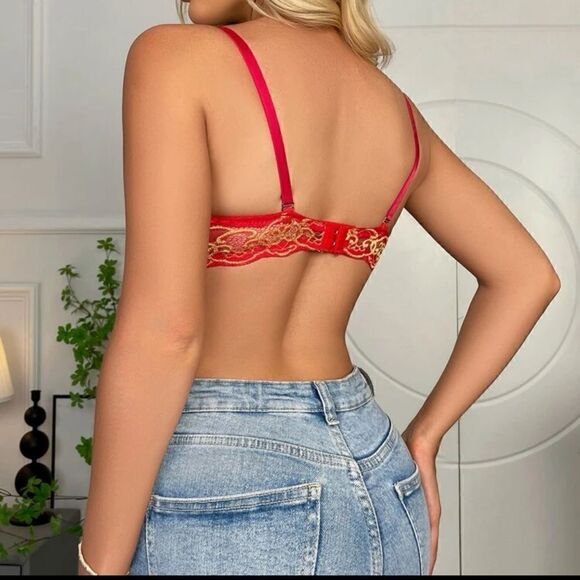 Sexy Floral Embroidery Push Up Bra - Picture 8 of 9